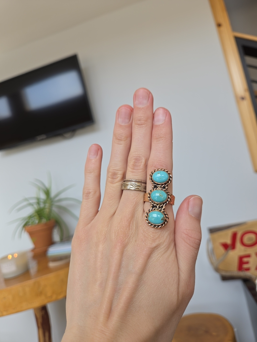 Triple Turquoise Copper Ring 54